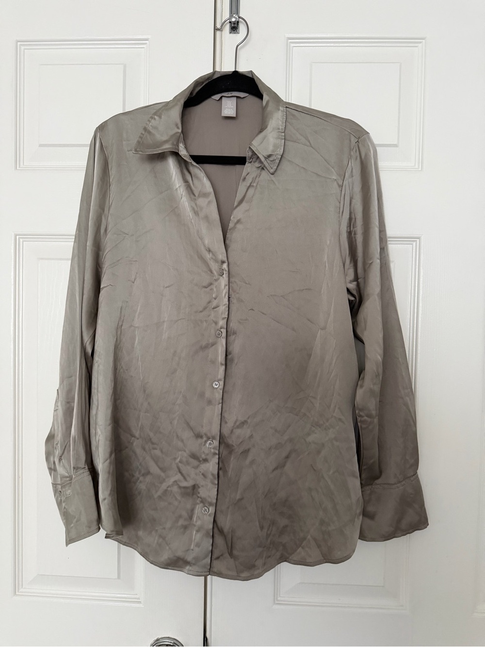 H&M Women’s Satin Button-Up Shirt in Light Taupe
